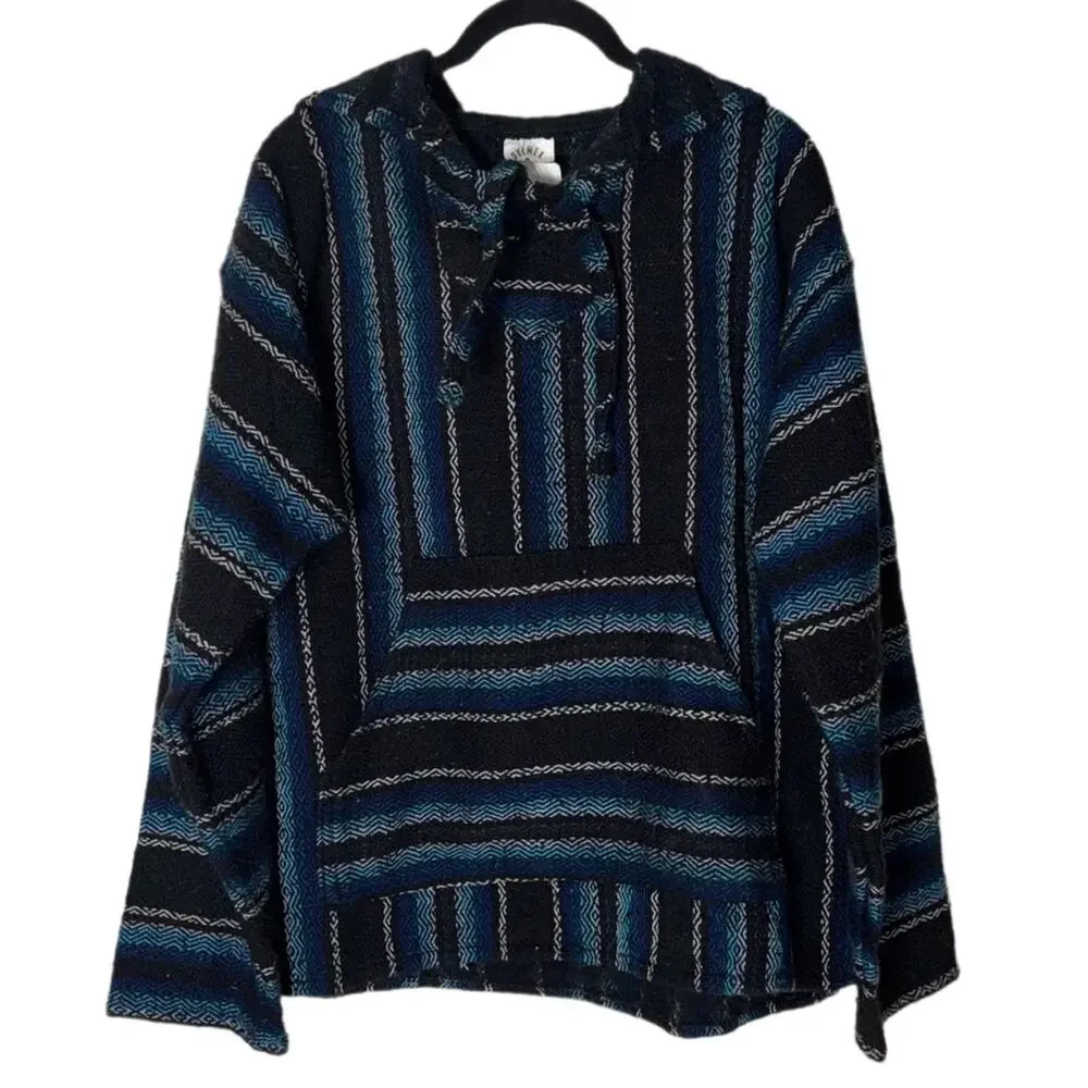 DELMEX Baja Hoodie Sweater unisex medium black/blue relaxed fit hippie